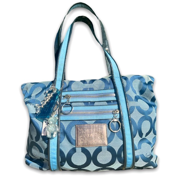 Coach Handbags - Coach Poppy Navy/Light Blue Tote With NWT Coach Bear Charm